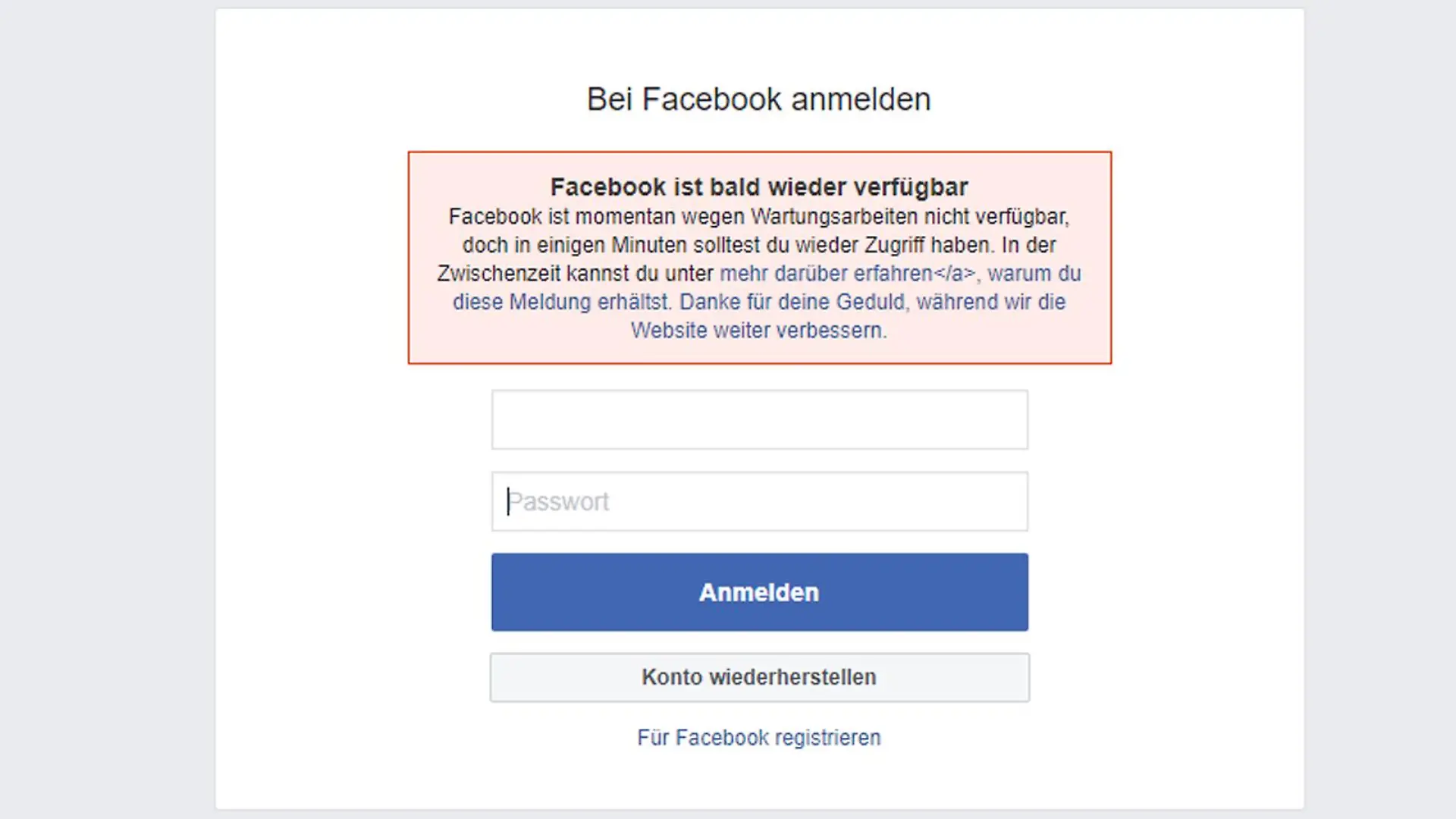 Fehlermeldung Facebook