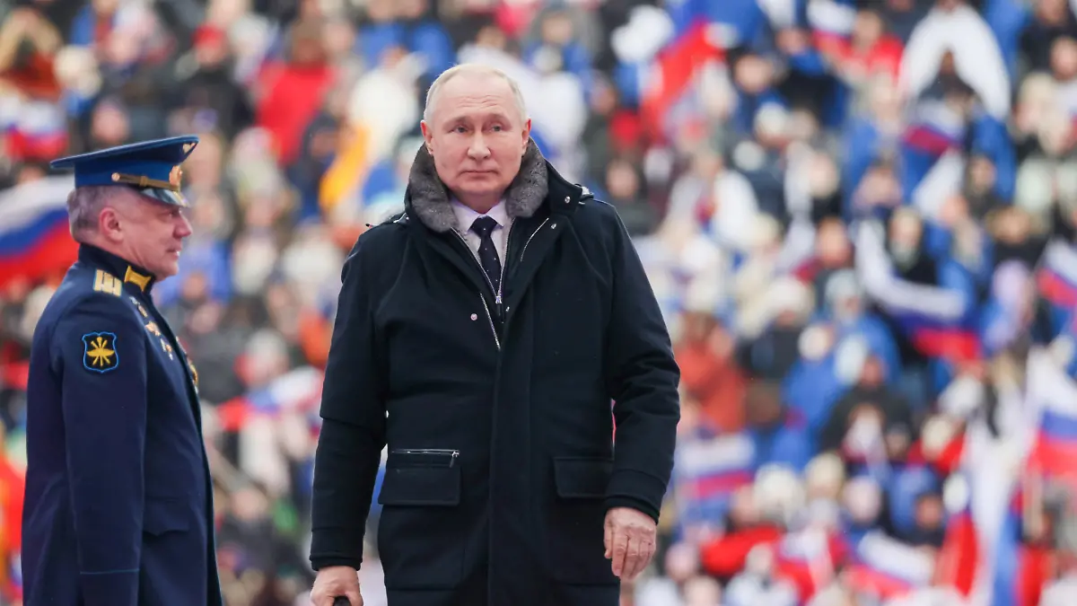 RUSSIA, MOSCOW - FEBRUARY 22, 2023: Russia's President Vladimir Putin at an open-air concert and rally titled "Glory to Defenders of Our Fatherland" in Luzhniki, on the eve of Russia's Defender of the Fatherland Day. Mikhail Metzel/POOL/TASS / action press
