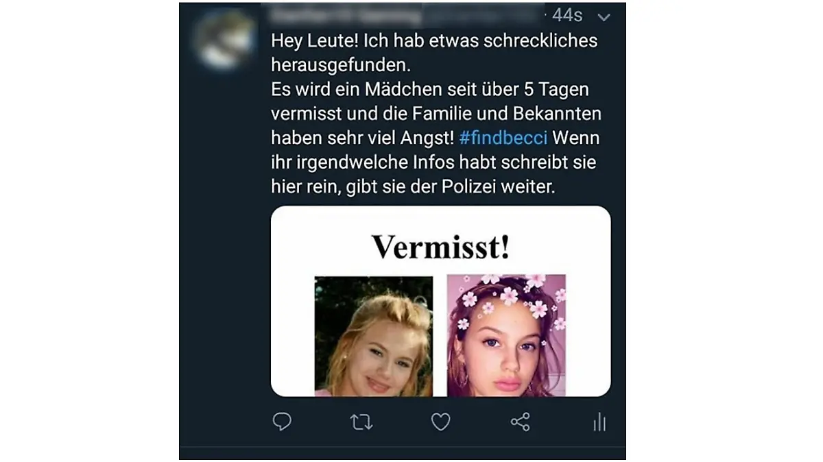 Diesen Aufruf postete ein Bekannter von Rebecca.