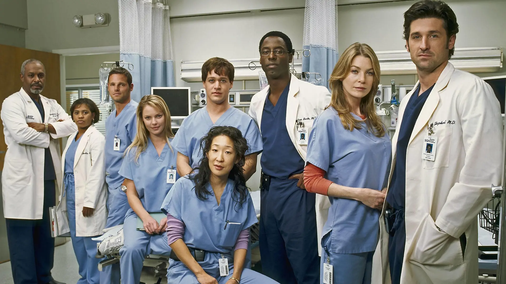 GREY S ANATOMY - Grey s Anatomy focuses on young people struggling to be doctors and doctors struggling to stay human. It s the drama and intensity of medical training mixed with the funny, sexy, painful lives of interns who are about to discover that neither medicine nor relationships can be defined in black and white. Real life only comes in shades of grey. JAMES PICKENS, JR. AS RICHARD WEBBER , CHANDRA WILSON AS MIRANDA BAILEY , JUSTIN CHAMBERS AS ALEX KAREV , KATHERINE HEIGL AS ISOBEL IZZIE STEVENS , T.R. KNIGHT AS GEORGE O MALLEY , SANDRA OH AS CRISTINA YANG , ISAIAH WASHINGTON AS PRESTON BURKE , ELLEN POMPEO AS MEREDITH GREY , PATRICK DEMPSEY AS DEREK SHEPHERD Los Angeles CA USA PUBLICATIONxINxGERxSUIxAUTxONLY Copyright: xFRANKxOCKENFELSx 31728_001