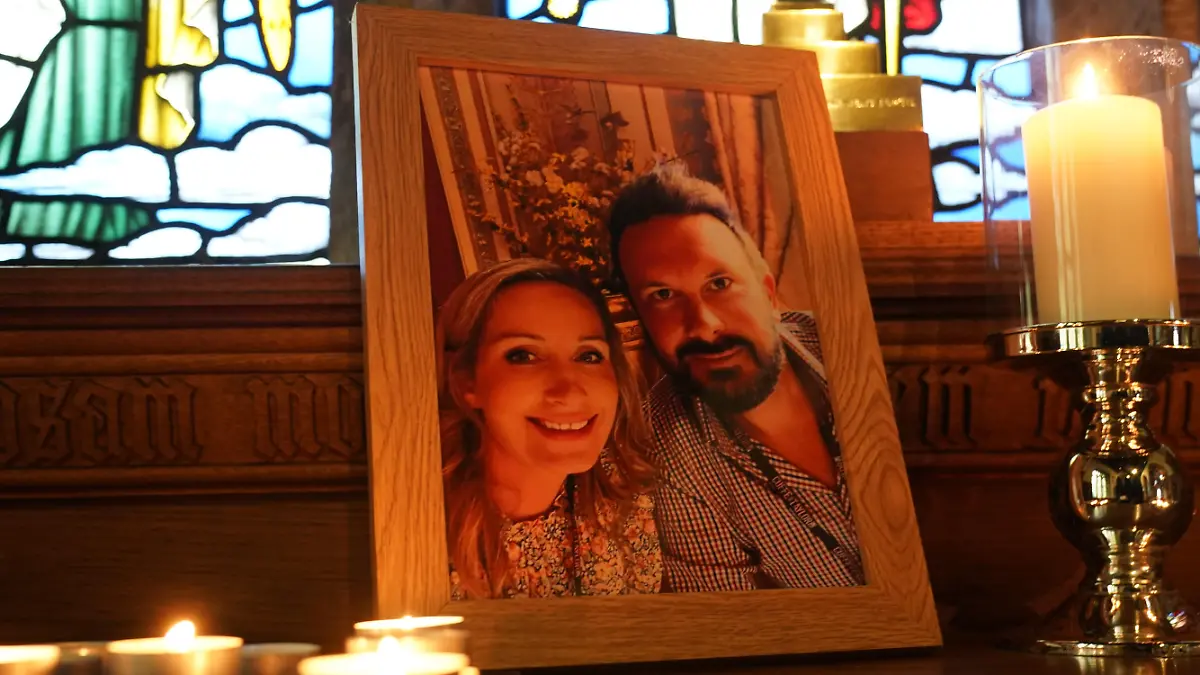 Nicola Bulley missing. Candles are lit around a photo of Nicola Bulley (left) and her partner Paul Ansell on an altar at St Michael's Church in St Michael's on Wyre, Lancashire, as police continue their search for missing woman Nicola Bulley, 45, who was last seen two weeks ago on the morning of Friday January 27, when she was spotted walking her dog on a footpath by the nearby River Wyre. Picture date: Friday February 10, 2023. See PA story POLICE Bulley. Photo credit should read: Owen Humphreys/PA Wire URN:70935886