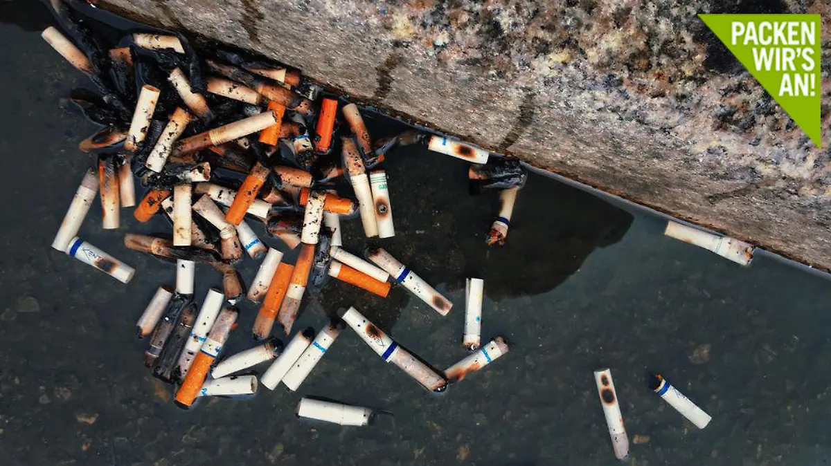 Die Filter von Zigaretten bestehen zum Großteil aus Plastik.