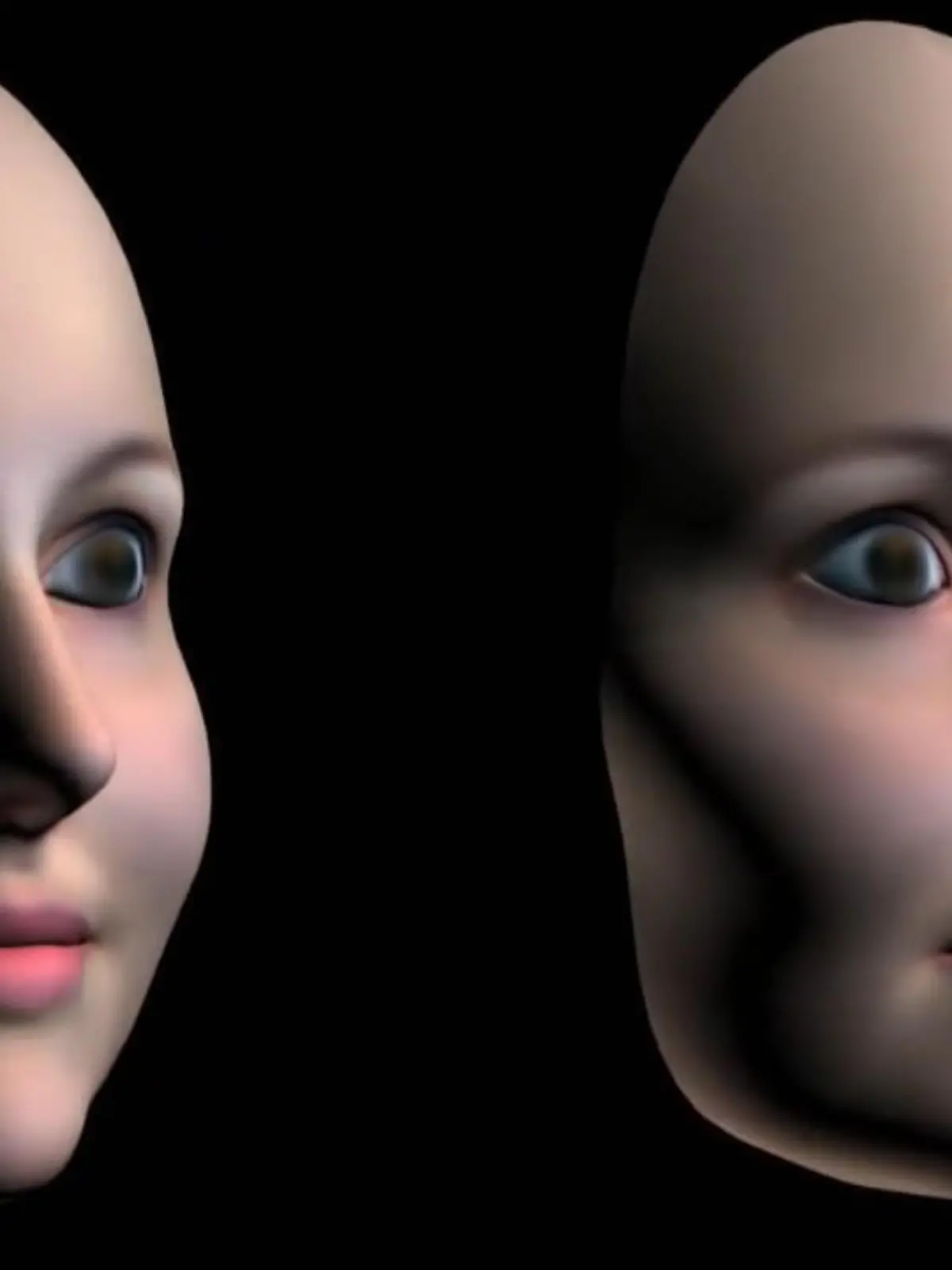 Was auf den ersten Blick aussieht, wie eine Phantomzeichnung einer Verbrecherin, ist eigentlich eine optische Täuschung, die es in sich hat.
Das ausdruckslose Gesicht sieht aus wie eine Maske, die sich nach rechts dreht. Doch kommt sie zu dem Punkt, an dem man das innere der Maske sehen sollte, ändert sich plötzlich die Dreh-Richtung und man sieht dasselbe Gesicht - echt gruselig!
