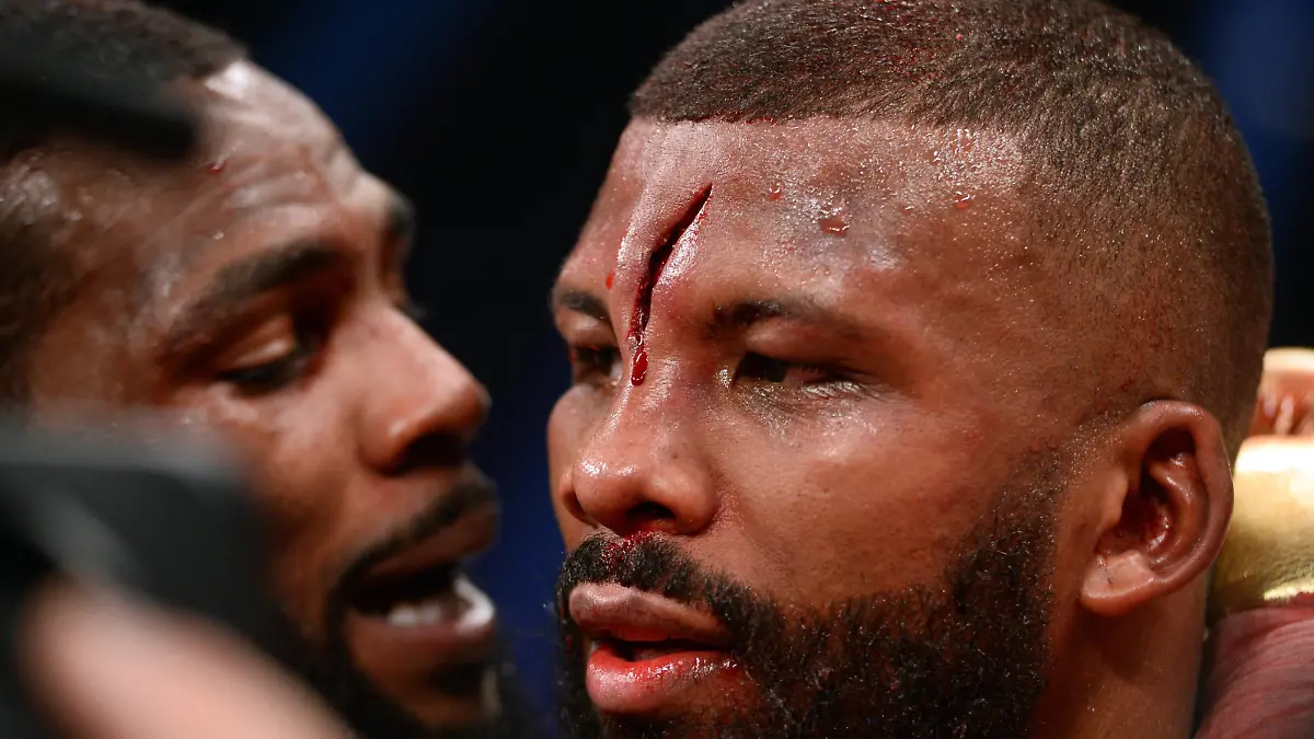 Jan 19, 2019; Las Vegas, NV, USA; Badou Jack (right) and Marcus Browne (left) after a WBA Interim & WBC Silver light heavyweight boxing match at MGM Grand Garden Arena. Browne won via unanimous decision. Mandatory Credit: Joe Camporeale-USA TODAY Sports