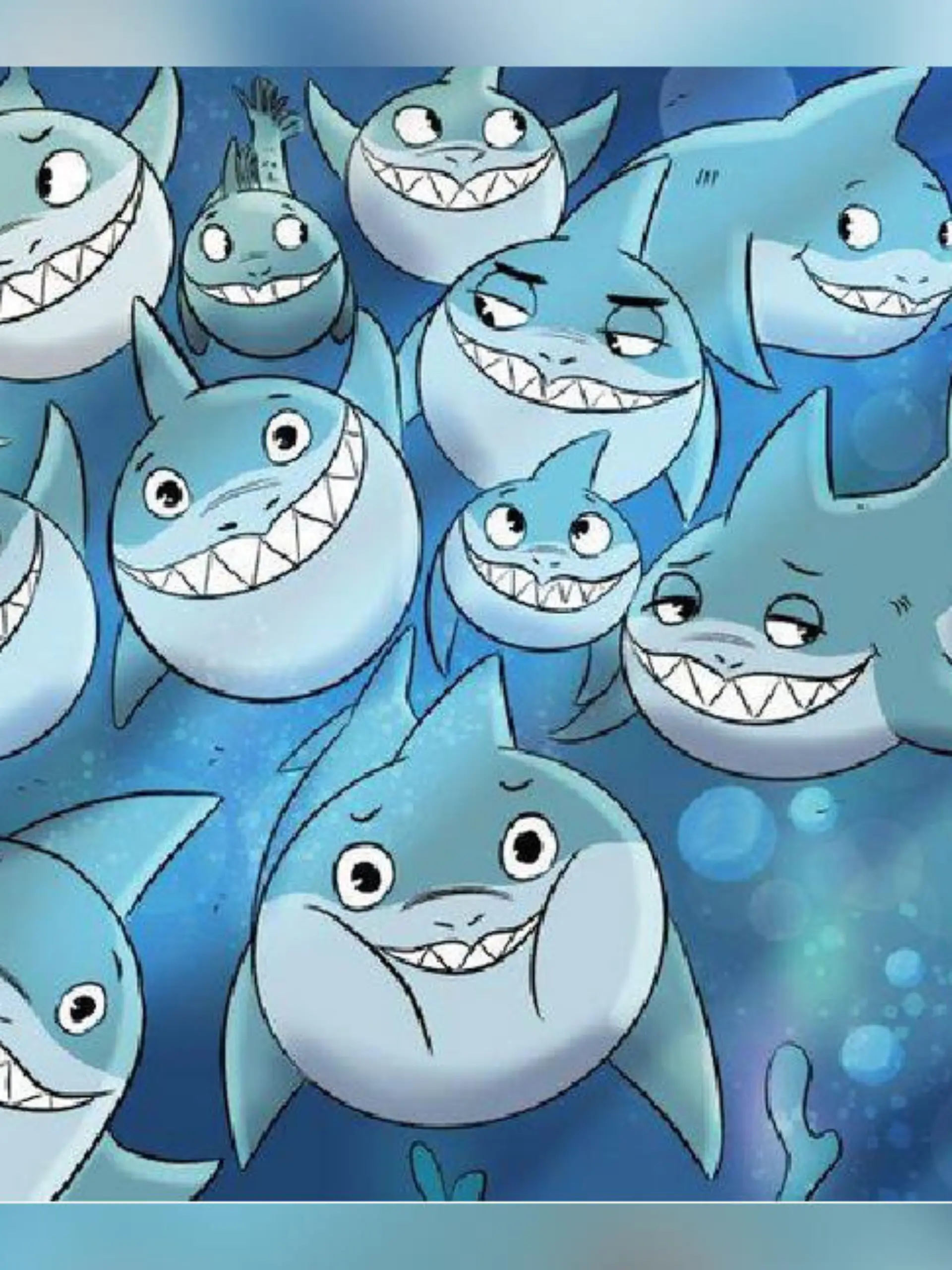 In dieser Gruppe Haie versteckt sich ein Fisch.