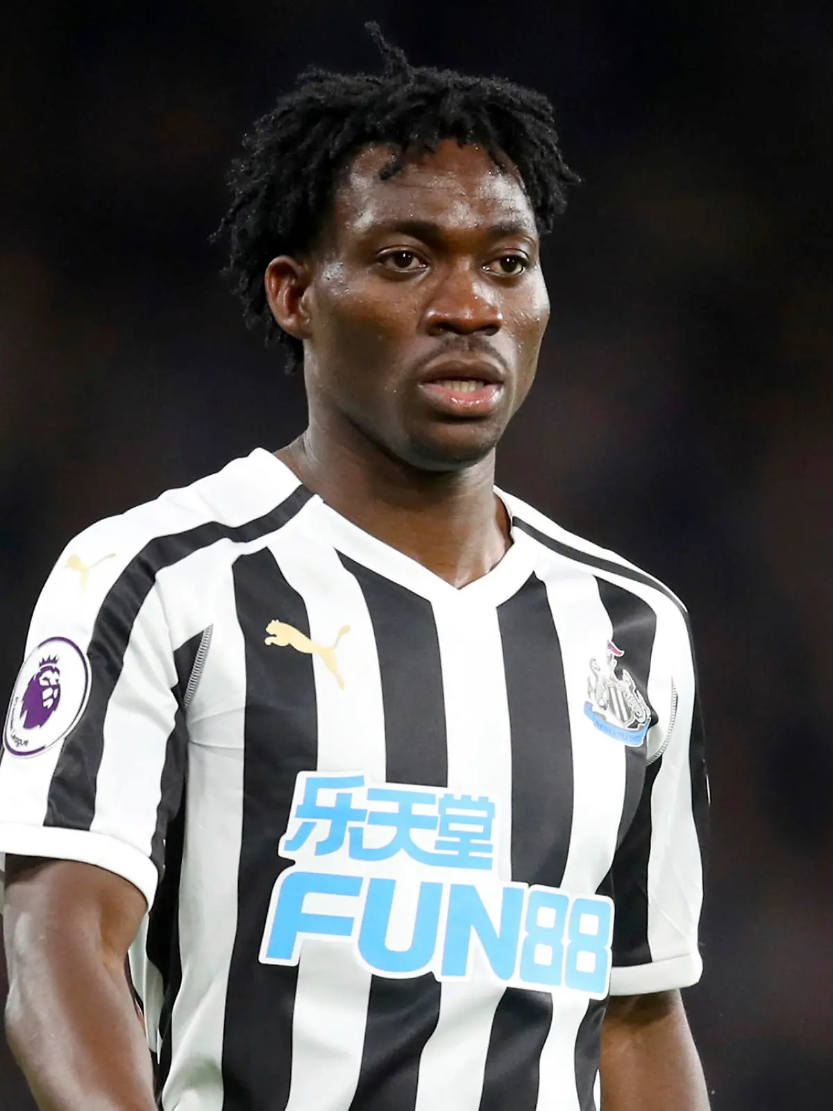 FILE - Christian Atsu plays for Newcastle United, Jan. 12, 2019. Search teams have recovered the body of Ghanaian international soccer player Christian Atsu in the ruins of a building that collapsed during the devastating earthquake that struck Turkey and Syria, his manager said Saturday Feb. 18, 2023. (Adam Davy/PA via AP, File)