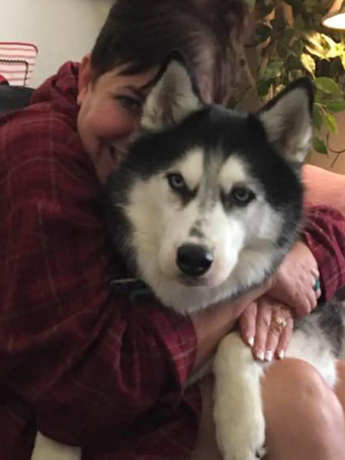 Stephanie Herfel und Husky-Dame Sierra kuscheln glücklich