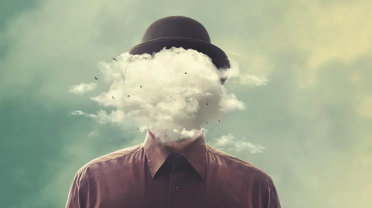 man with bowler with cloud over his head