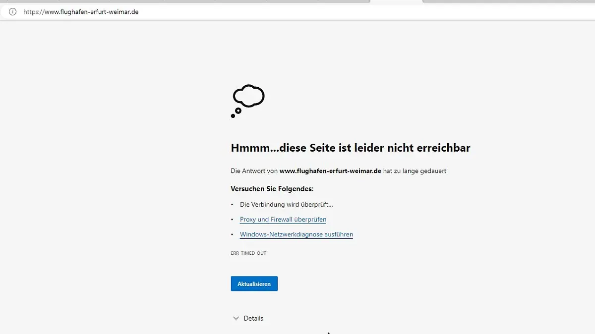 Reisende konnten am Donnerstagvormittag die Website des Flughafens Erfurt-Weimar nicht erreichen.
