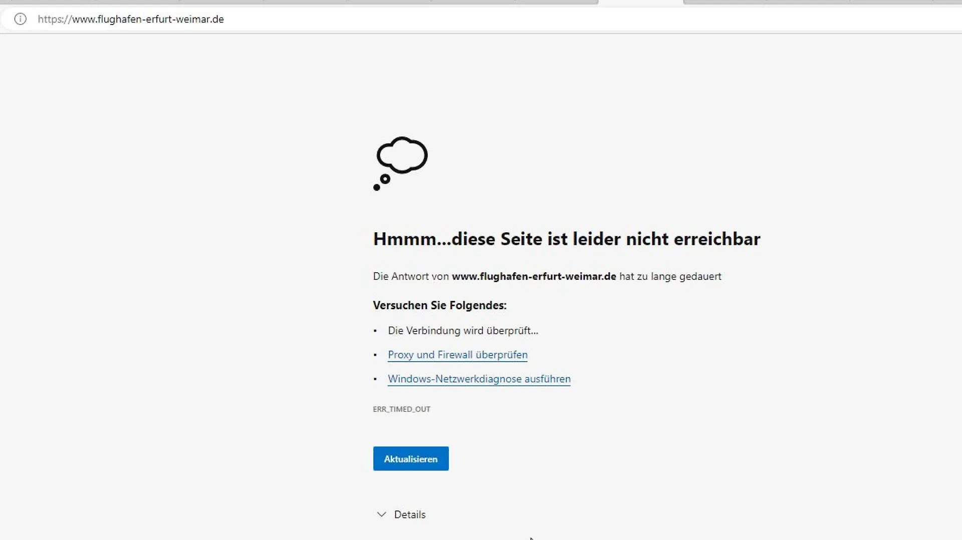 Reisende konnten am Donnerstagvormittag die Website des Flughafens Erfurt-Weimar nicht erreichen.