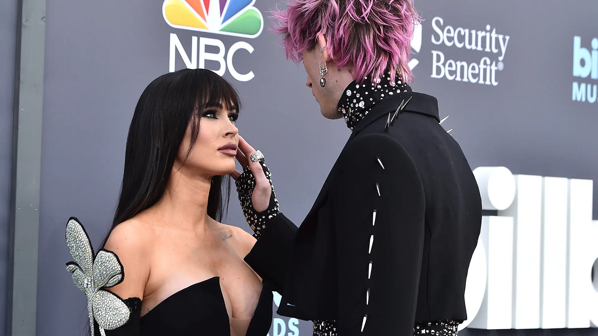 Megan Fox, left, and Machine Gun Kelly arrive at the Billboard Music Awards on Sunday, May 15, 2022, at the MGM Grand Garden Arena in Las Vegas. (Photo by Jordan Strauss/Invision/AP)