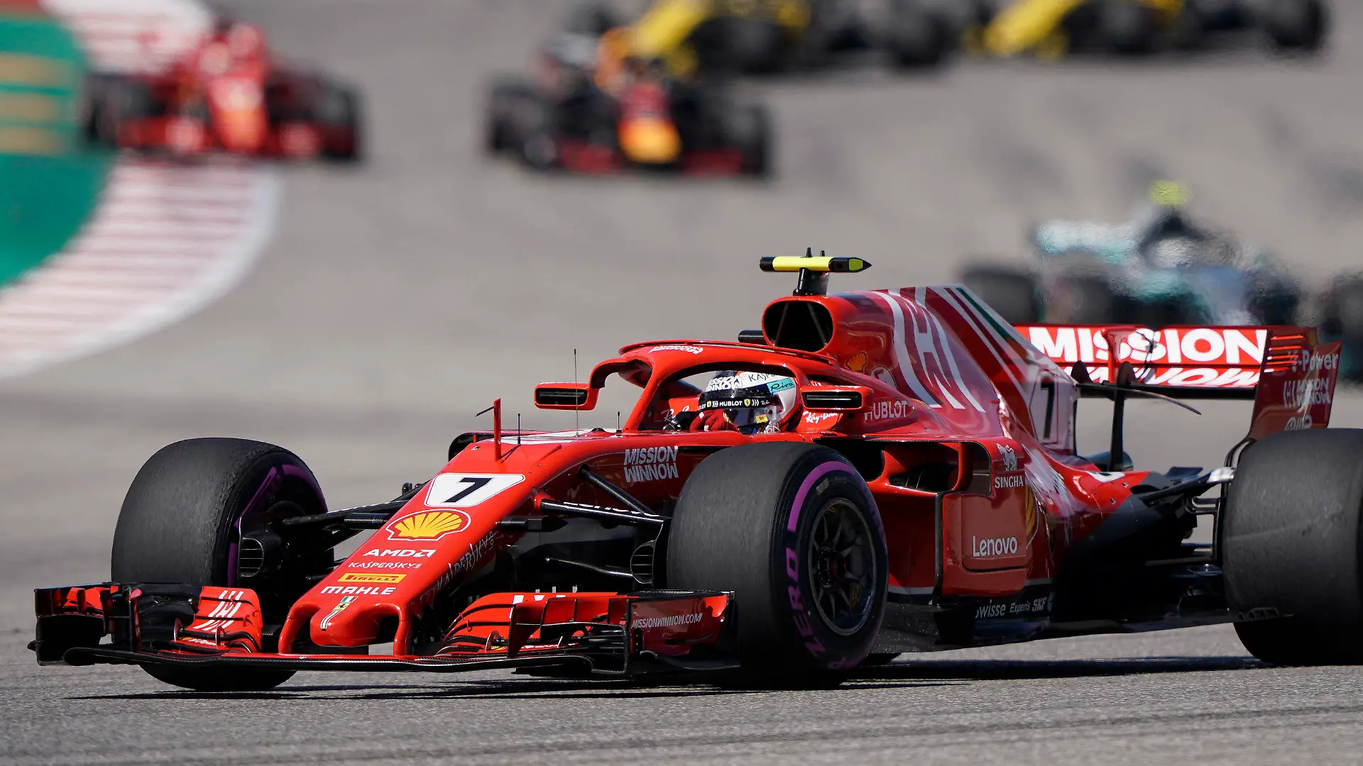 21.10.2018, USA, Austin: Motorsport: Formel-1-Weltmeisterschaft, Grand Prix der USA, Rennen, Circuit of the Americas in Austin (Texas): Kimi Räikkönen aus Finnland vom Team Scuderia Ferrari in Aktion. Foto: Darren Abate/FR115 AP/dpa +++ dpa-Bildfunk +++