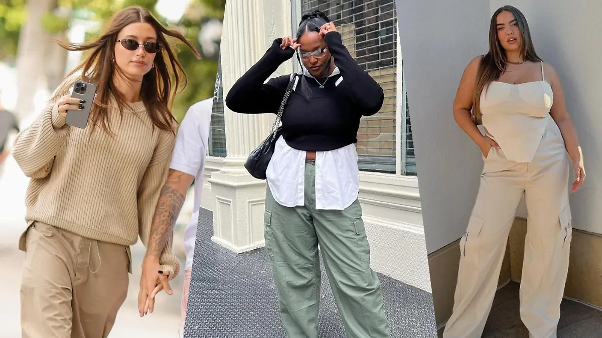 Hailey Bieber, Imani Rudolph und Julia Berit stylen Cargohosen.