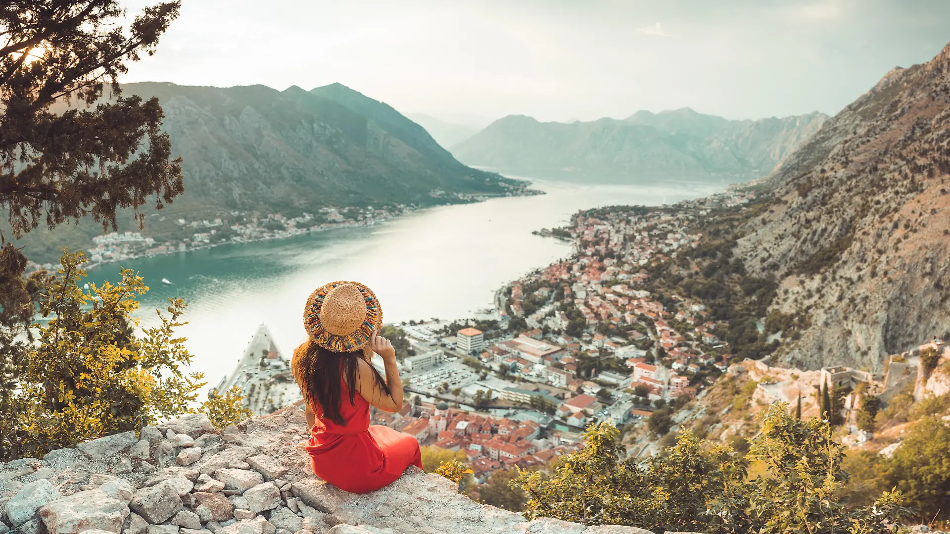 Young Lady relax over Kotor, Montenegro Holiday destination