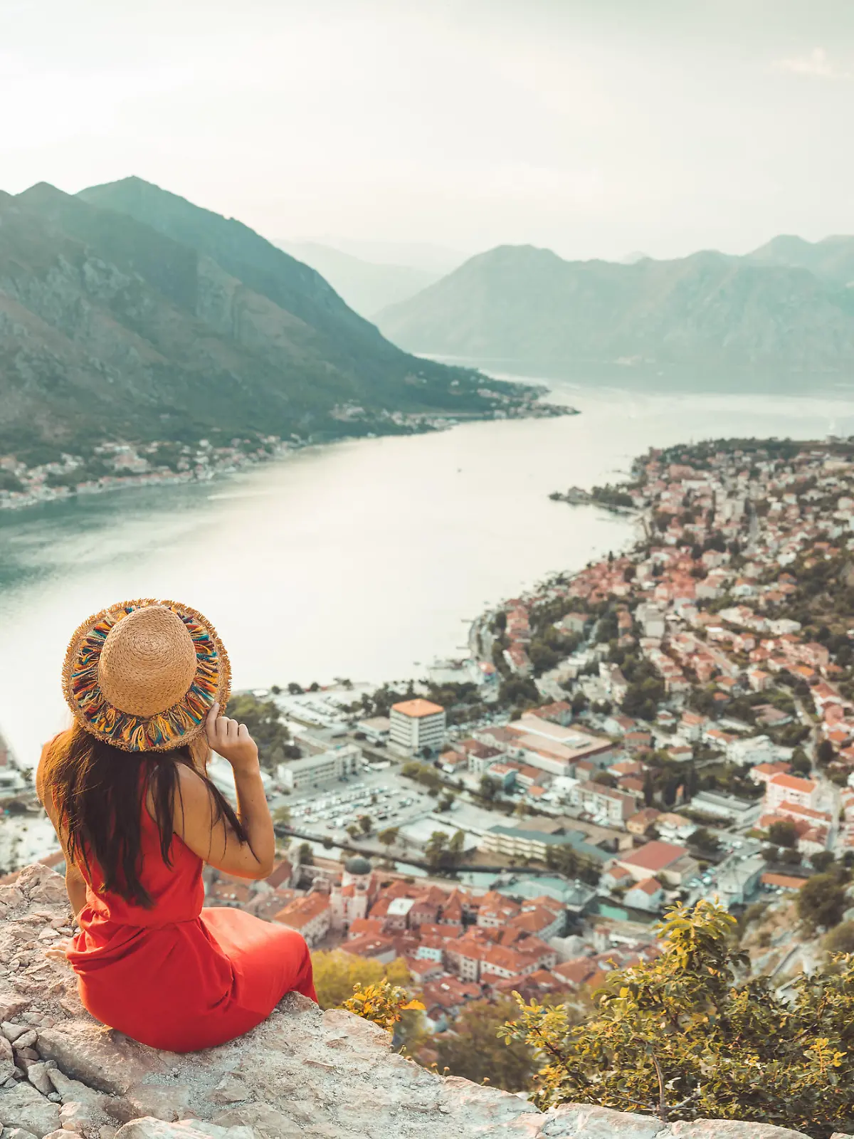 Young Lady relax over Kotor, Montenegro Holiday  destination