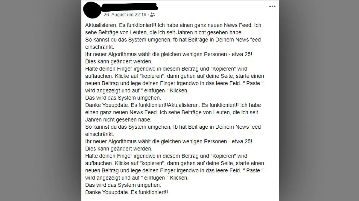 Facebook Status Meldung Screenshot