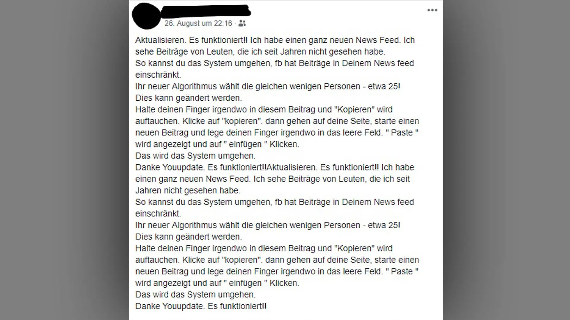 Facebook Status Meldung Screenshot