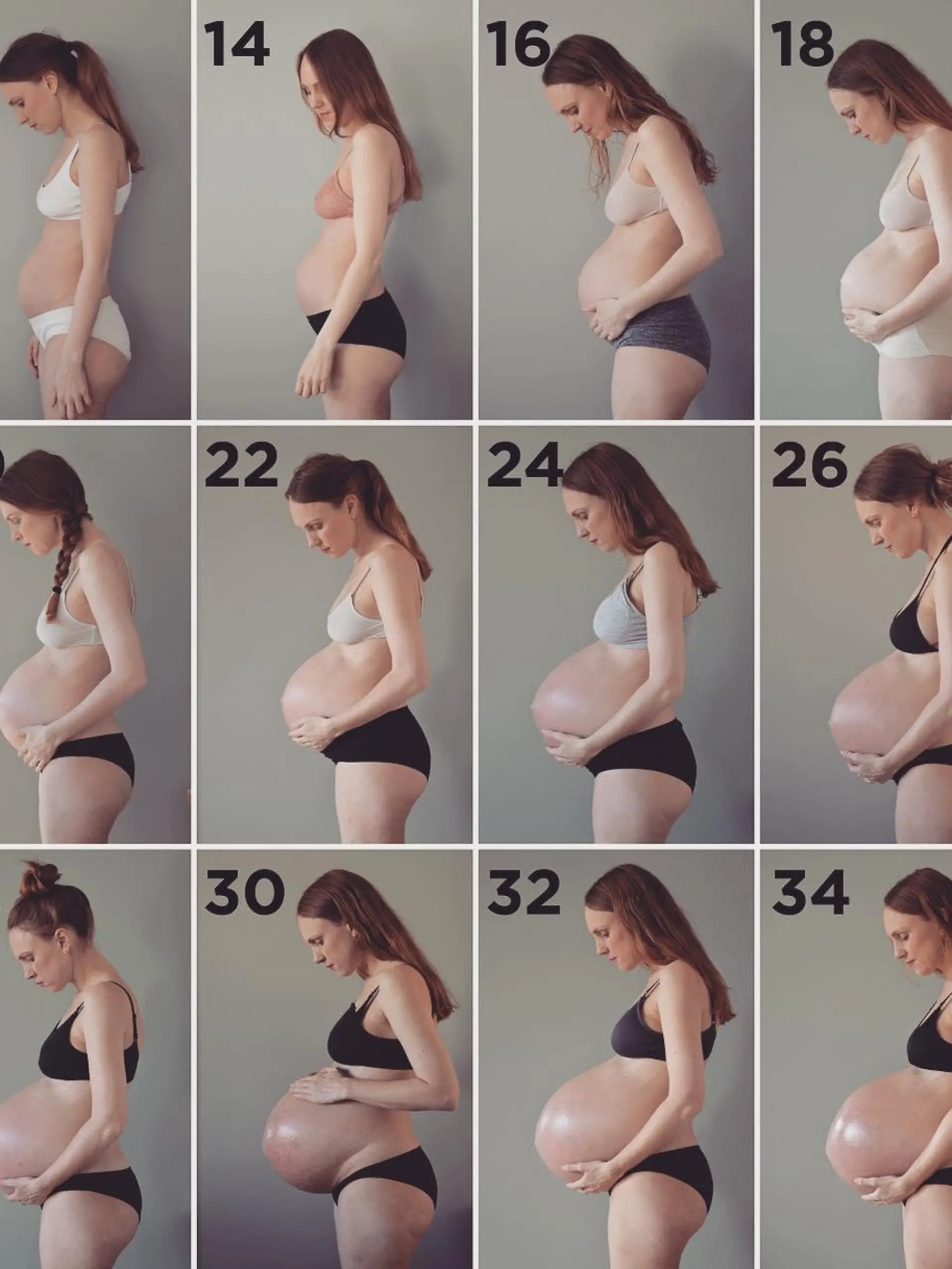 Norwegerin Maria war schwanger mit Drillingen. Jede Woche knipste sie ein Bild von ihrem Babybauch, die hier zu sehen sind.