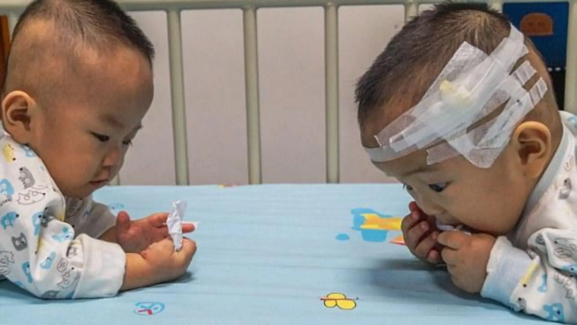 Die todkranken Zwillinge Kangkang und Lele aus China ziehen ein Los, das über eine Transplantation entscheiden soll.