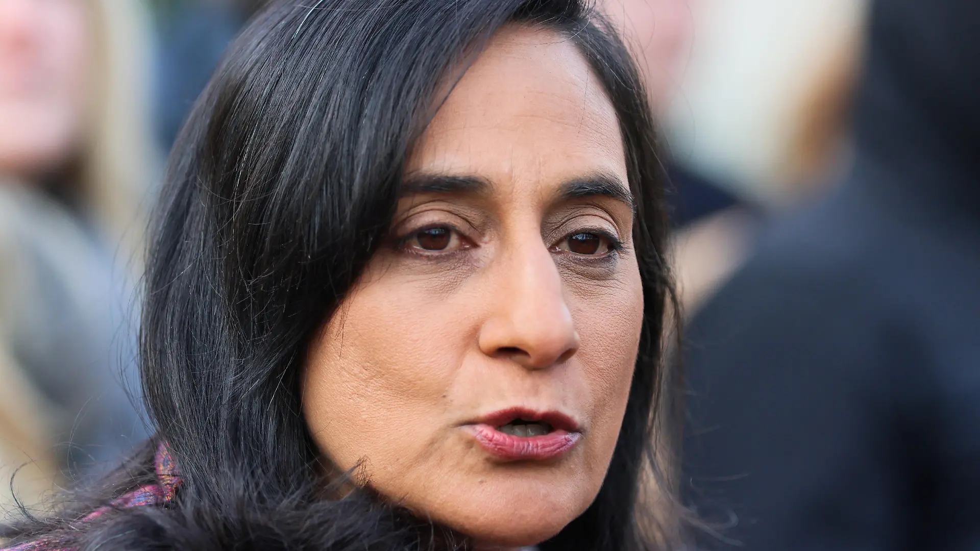 Canadian Defence Minister Anita Anand speaks to the media at Ramstein Air Base, Germany, January 20, 2023. REUTERS/Wolfgang Rattay