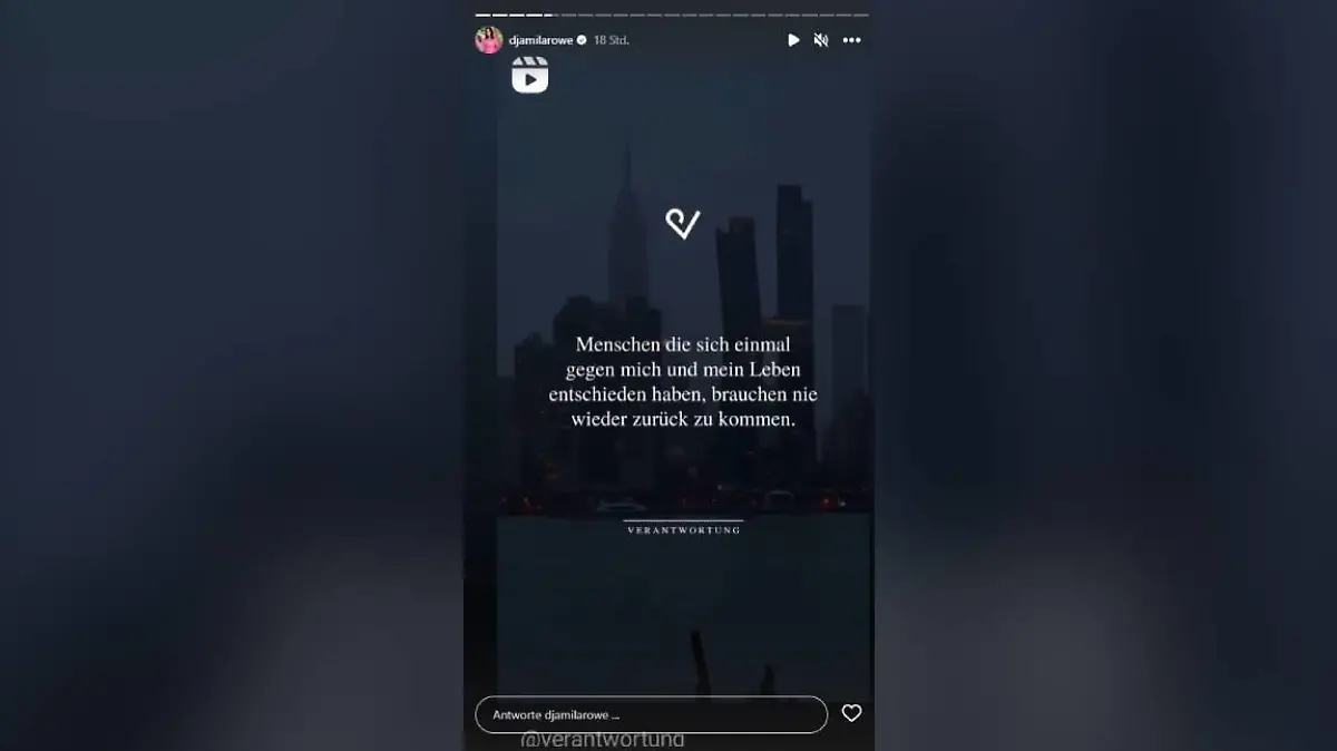Gilt das Yvonne? Unter dem Titel "Verantwortung" postet Djamila in ihrer Instgram-Story jedenfalls einen sehr eindeutigen Spruch
