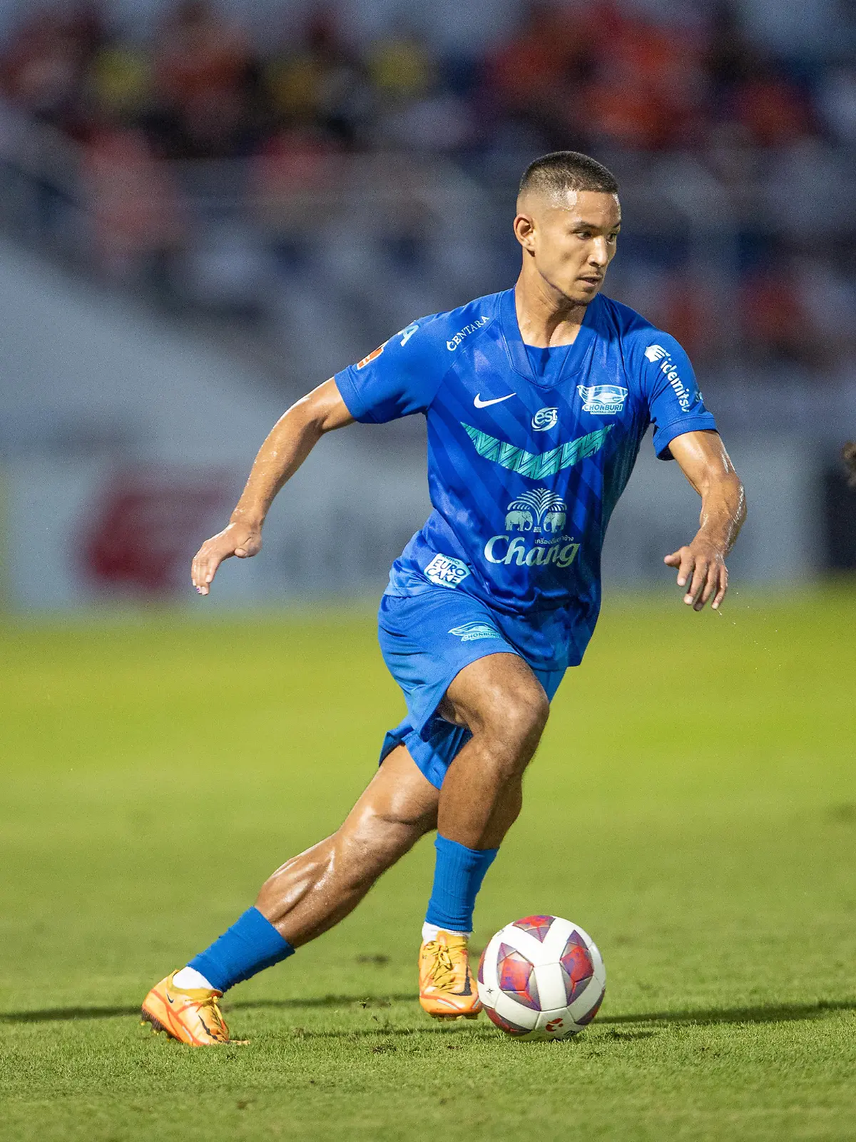 CHONBURI, THAILAND - April 23: Faiq Jefri Bolkiah of Chonburi FC during the Thai Premier League match between CHONBURI F.C. and NAKHON RATCHASIMA F.C. at Chonburi Municipality Stadium on April 23, 2022 in CHONBURI, Thailand (Photo by Orange Pictures)