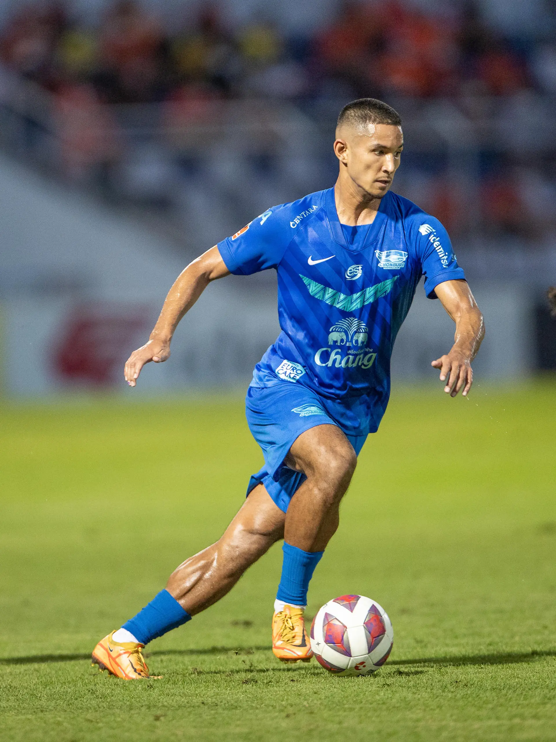 CHONBURI, THAILAND - April 23: Faiq Jefri Bolkiah of Chonburi FC during the Thai Premier League match between CHONBURI F.C. and NAKHON RATCHASIMA F.C. at Chonburi Municipality Stadium on April 23, 2022 in CHONBURI, Thailand (Photo by Orange Pictures)