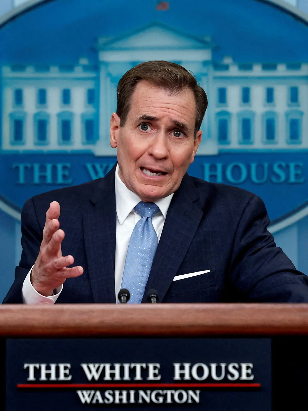 FILE PHOTO: John Kirby, National Security Council Coordinator for Strategic Communications, answers questions during the daily press briefing at the White House in Washington, U.S., January 25, 2023. REUTERS/Evelyn Hockstein/File Photo