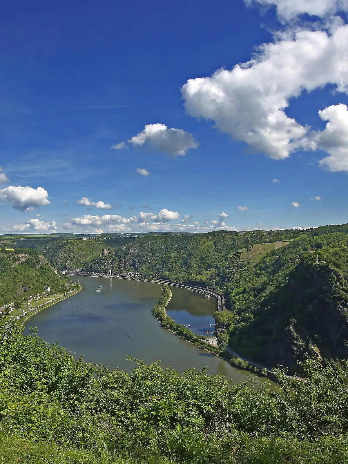 Aussicht vom Standort Loreleyblick Maria Ruh auf die Loreley und den Rhein, im Hintergrund befindet sich die Burg Katz Sonntag 21.05.2017, Mittelrhein bei Sankt Goarshausen, St Goar

View of Location Loreleyblick Mary Ruh on the Lorelei and the Rhine in Background is to the Burg Katz Sunday 21 05 2017 Mittelrhein at Sankt Goarshausen St Goar  
