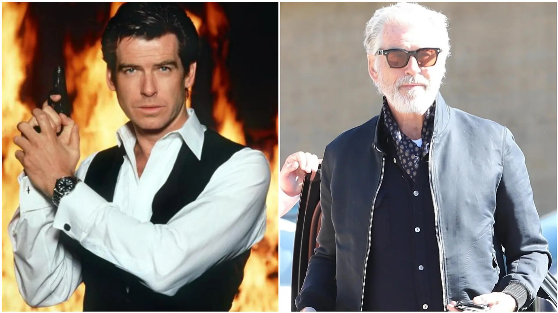 Pierce Brosnan im Jahr 1997 / Perice Brosnan im Jahr 2023.