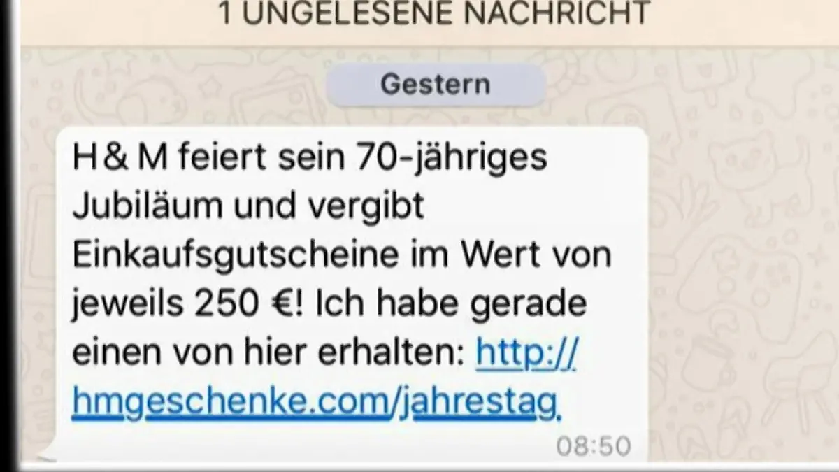Vorsicht vor gefälschtem H&M-Gutschein Aktuell über WhatsApp verbreitet