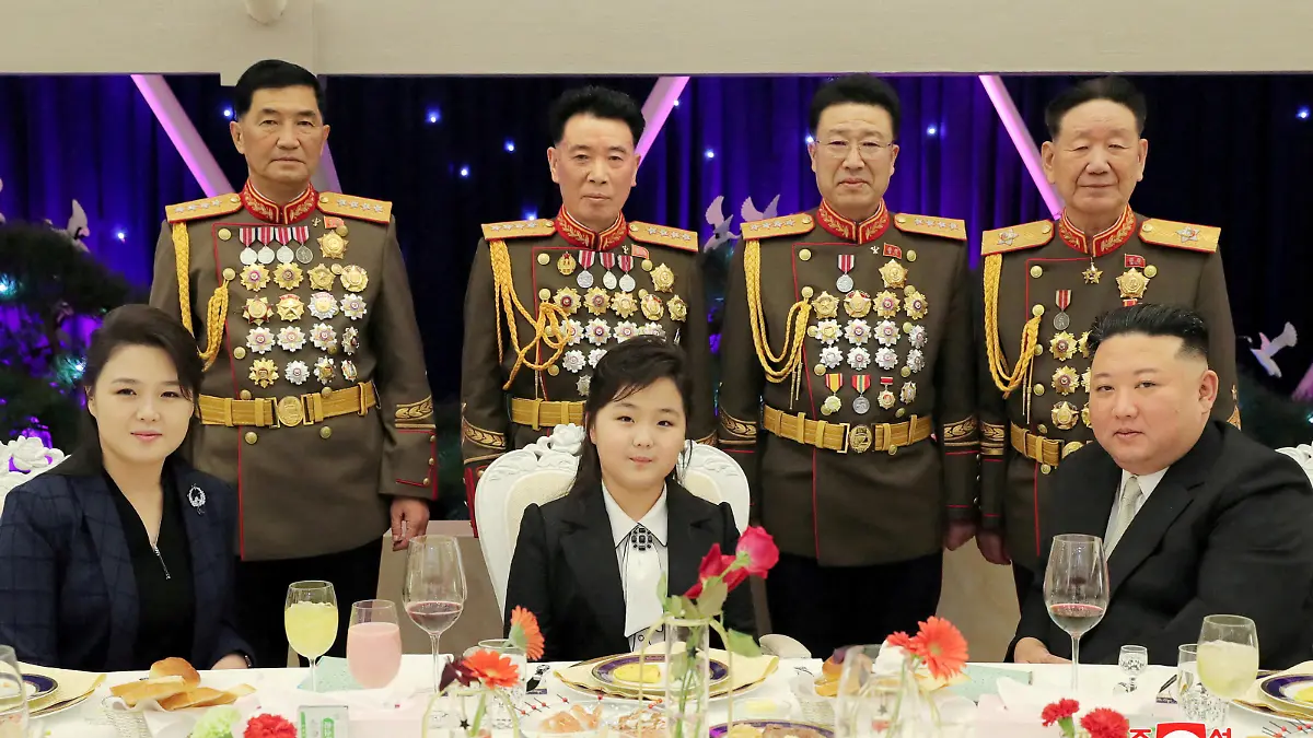 North Korean leader Kim Jong Un, his wife Ri Sol Ju and their daughter Kim Ju Ae attend a banquet to celebrate the 75th anniversary of the Korean People's Army the following day, in Pyongyang, North Korea February 7, 2023 in this photo released February 8, 2023 by North Korea's Korean Central News Agency (KCNA). KCNA via REUTERS ATTENTION EDITORS - THIS IMAGE WAS PROVIDED BY A THIRD PARTY. REUTERS IS UNABLE TO INDEPENDENTLY VERIFY THIS IMAGE. NO THIRD PARTY SALES. SOUTH KOREA OUT. NO COMMERCIAL OR EDITORIAL SALES IN SOUTH KOREA. TPX IMAGES OF THE DAY