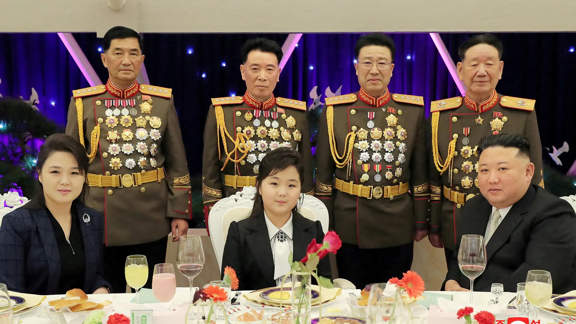 North Korean leader Kim Jong Un, his wife Ri Sol Ju and their daughter Kim Ju Ae attend a banquet to celebrate the 75th anniversary of the Korean People's Army the following day, in Pyongyang, North Korea February 7, 2023 in this photo released February 8, 2023 by North Korea's Korean Central News Agency (KCNA). KCNA via REUTERS ATTENTION EDITORS - THIS IMAGE WAS PROVIDED BY A THIRD PARTY. REUTERS IS UNABLE TO INDEPENDENTLY VERIFY THIS IMAGE. NO THIRD PARTY SALES. SOUTH KOREA OUT. NO COMMERCIAL OR EDITORIAL SALES IN SOUTH KOREA. TPX IMAGES OF THE DAY