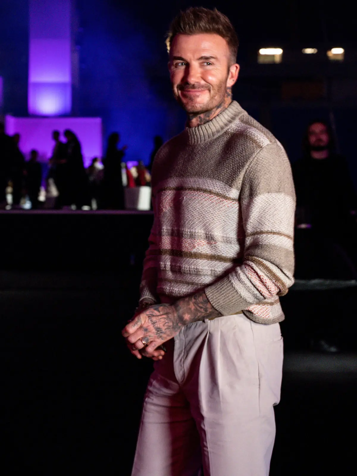 David Beckham poses for a photo with his family during Qatar Fashion United event, where various concerts and fashion shows were organised, two days before the end of FIFA World Cup Qatar 2022, inside the 974 Stadium, in Doha, Qatar on December 16, 2022. Photo by QC-Balkis Press/ABACAPRESS.COM