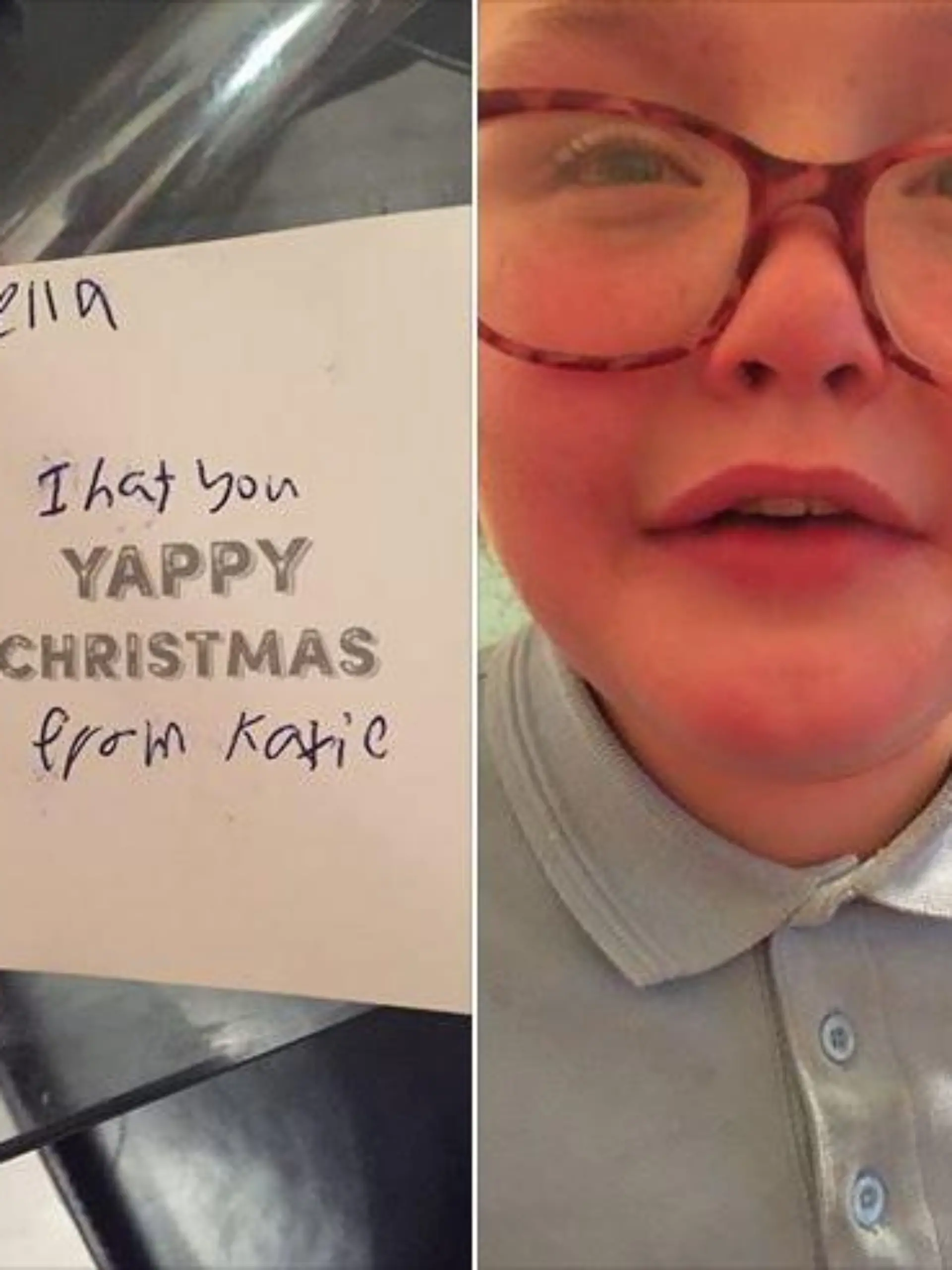 Ella hat eine Weihnachtskarte mir der Notiz "An Ella, ich hasse dich" erhalten.
