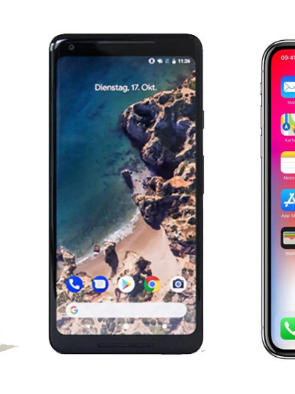 Die Google Smartphones Pixel 2 und Pixel 2 XL im Vergleich zu Apples iPhone X.