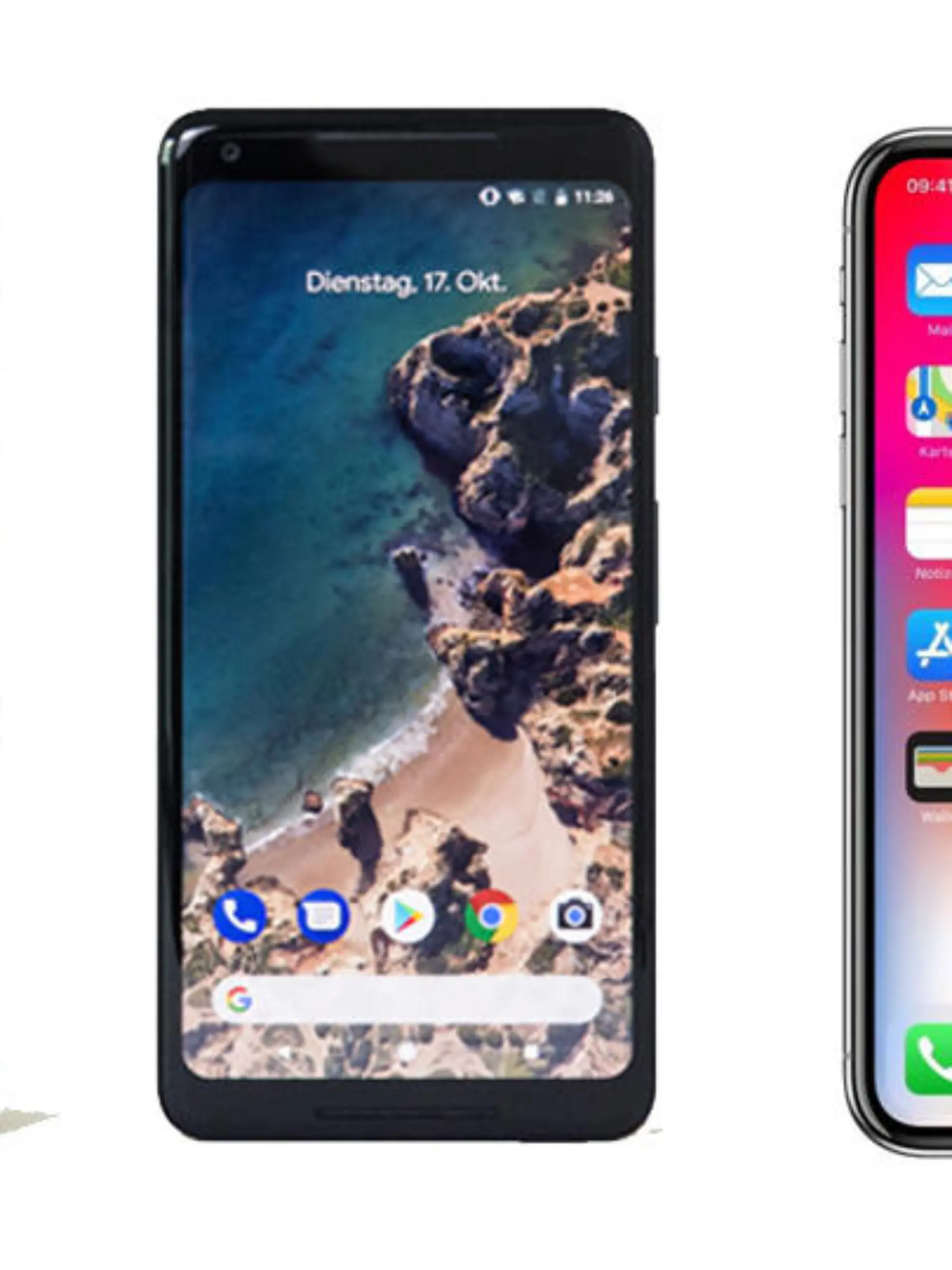 Die Google Smartphones Pixel 2 und Pixel 2 XL im Vergleich zu Apples iPhone X.