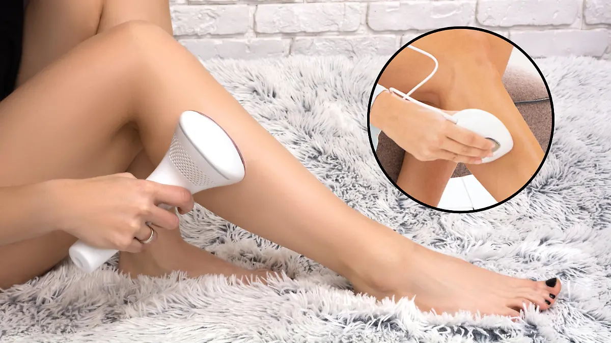 Frau, die ihre Beine lasert.