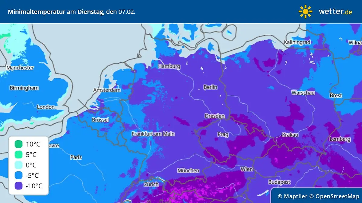 lowesttemperature tiefstwerte temperaturen dienstag