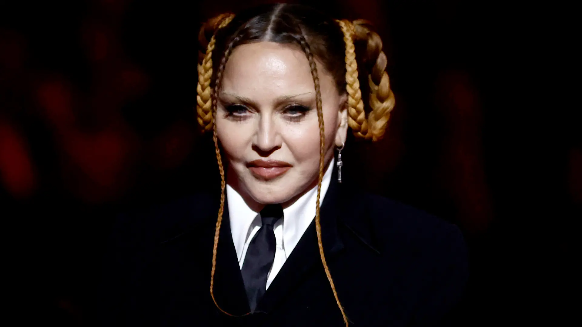 LOS ANGELES, CALIFORNIA - FEBRUARY 05: (FOR EDITORIAL USE ONLY) Madonna speaks onstage during the 65th GRAMMY Awards at Crypto.com Arena on February 05, 2023 in Los Angeles, California. (Photo by Frazer Harrison/Getty Images)