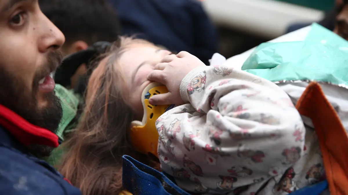 OSMANIYE, TURKIYE - FEBRUARY 06: 10-year-old rescued under rubble of 10-storey-building after a 7.4 magnitude earthquake hit Osmaniye, Turkiye on February 06, 2023. The 7.4 magnitude earthquake jolted southern province of Kahramanmaras of Turkiye early Monday, according to Disaster and Emergency Management Authority of Turkiye (AFAD). It was followed by a magnitude 6.4 quake that struck southeastern Gaziantep province. A third earthquake with a 6.5 magnitude also hit Gaziantep. Earthquakes had affected several provinces including, Osmaniye, Malatya, Adiyaman, Adana, Diyarbakir, Kilis and Sanliurfa. Ozan Efeoglu / Anadolu Agency