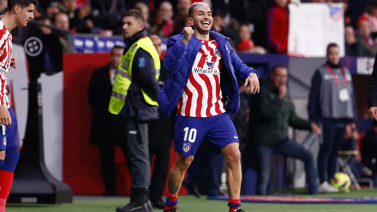 February 4, 2023, MADRID, MADRID, SPAIN: Angel Correa of Atletico de Madrid celebrates a goal Angel Correa of Atletico de Madrid celebrates a goal during the spanish league, La Liga Santnader, football match played between Atletico de Madrid and Getafe CF at Civitas Metropolitano stadium on February 04, 2023, in Madrid, Spain. (Credit Image: © Oscar J. Barroso/AFP7 via ZUMA Press Wire) / action press