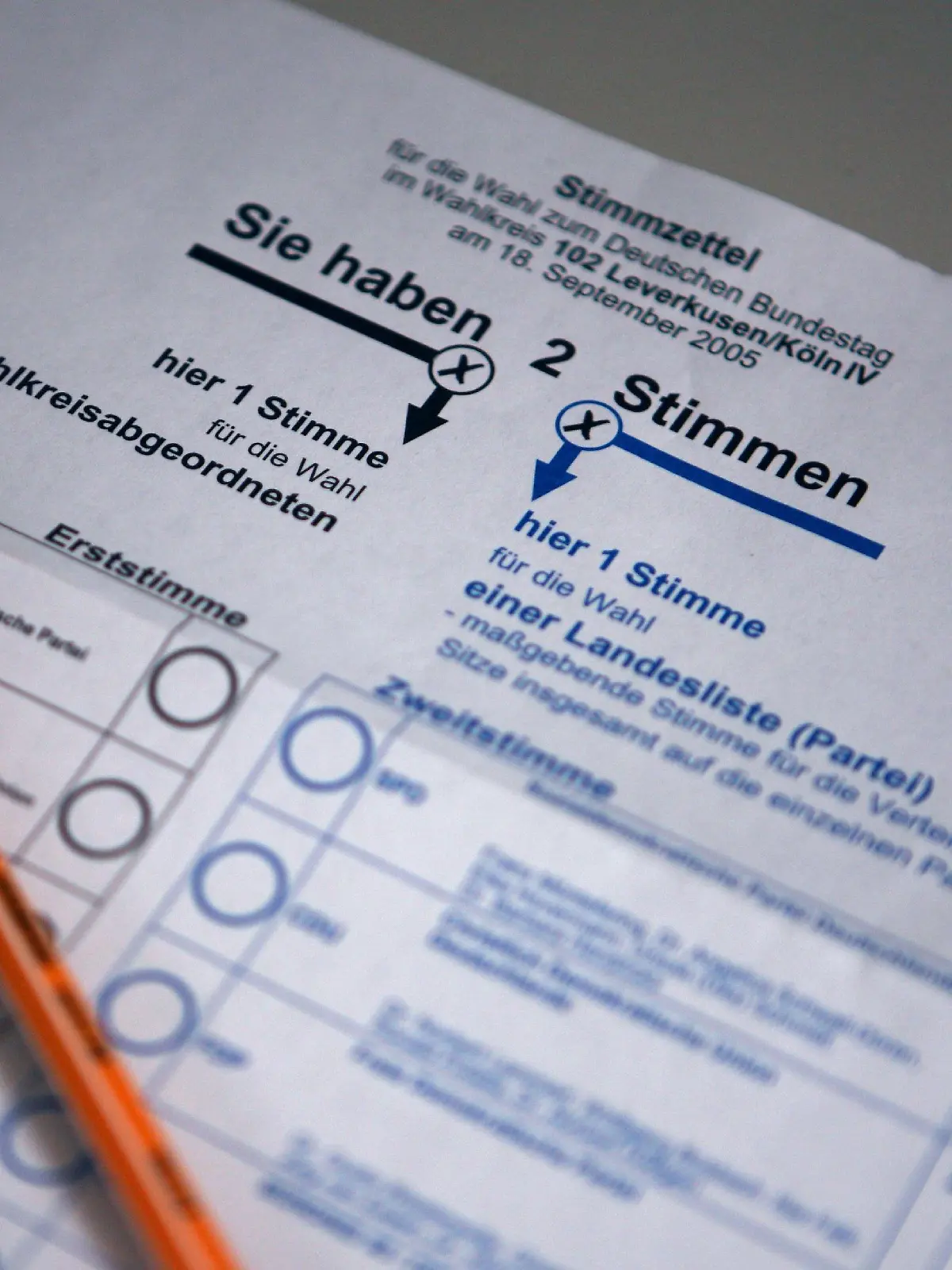 ARCHIV - Ein Stimmzettel für die Bundestagswahl 2009 fotografiert am Dienstag (03.03.2009) beim Wahlamt in Köln. Drei Monate vor der Bundestagswahl ist ein heftiger Streit in der Koalition um das Wahlrecht entbrannt. Die Union wies die SPD-Forderung strikt zurück, das vom Bundesverfassungsgericht beanstandete Wahlrecht noch vor der Wahl am 27. September zu ändern. Strittig ist der künftige Umgang mit Überhangmandaten. Foto: Oliver Berg dpa +++(c) dpa - Bildfunk+++