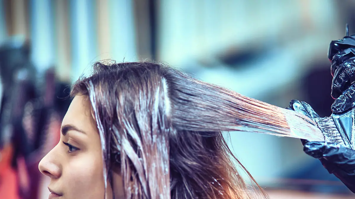Professional hairdresser dyeing hair of her client
