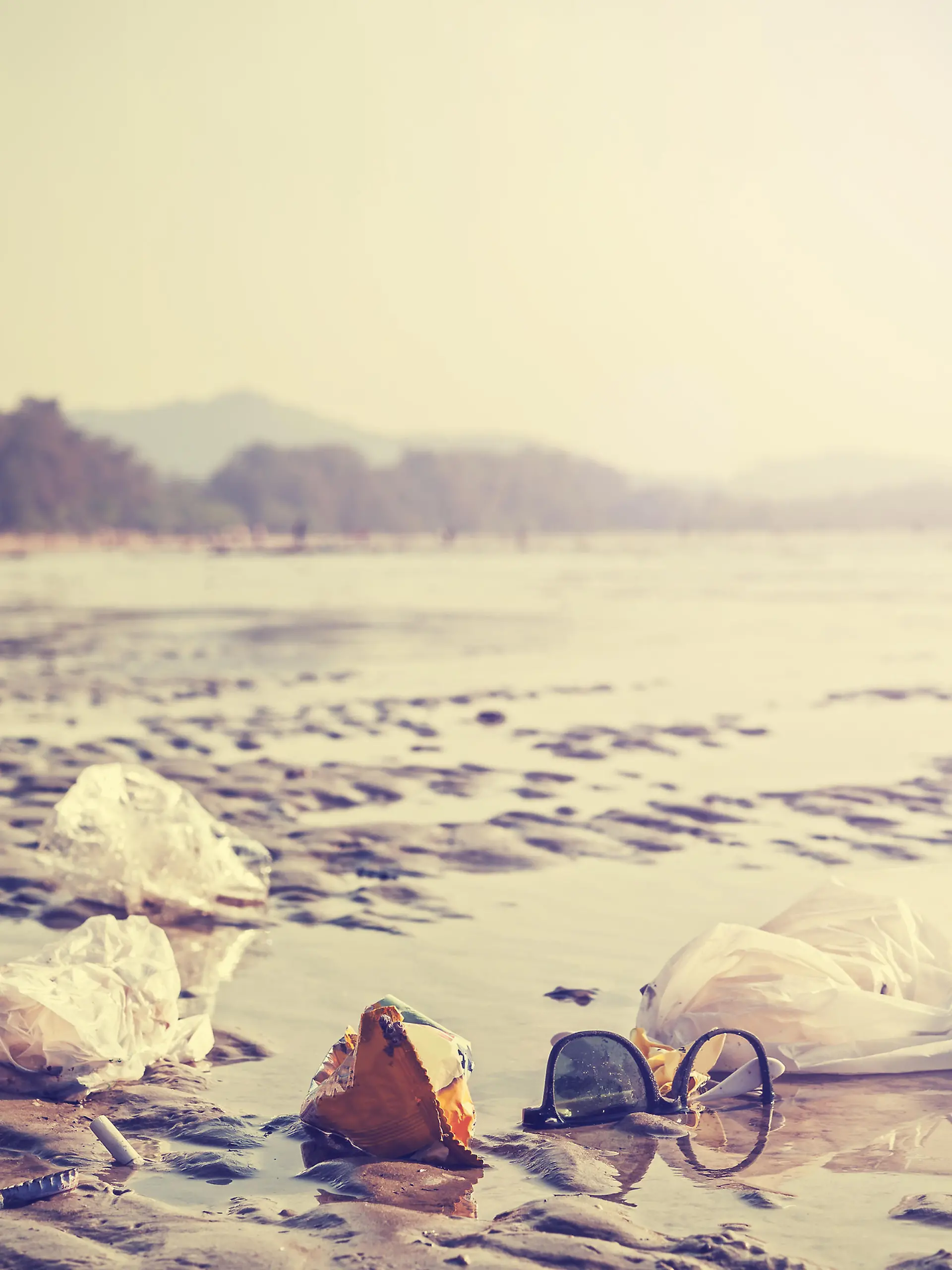 Garbage on a beach left by tourists, environmental pollution concept picture.