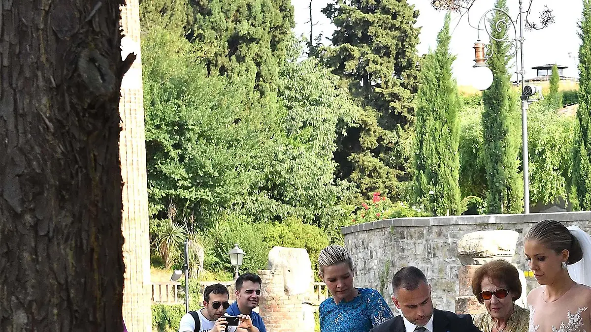 Sylvie Meis looks elegant in a pink satin and black lace dress as she attends the wedding of Victoria Swarovski at the San Giusto church in Trieste. Sylvie was amongst many guests at the lavish wedding which see Austrian singer Victoria Swarovski wed Werner Muerz
<P>
Pictured: Wedding Party
<B>Ref: SPL1521549 160617 </B><BR/>
Picture by: Petrussi Foto / Splash News<BR/>
</P><P>
<B>Splash News and Pictures</B><BR/>
Los Angeles: 310-821-2666<BR/>
New York: 212-619-2666<BR/>
London: 870-934-2666<BR/>
photodesk@splashnews.com<BR/>
</P>