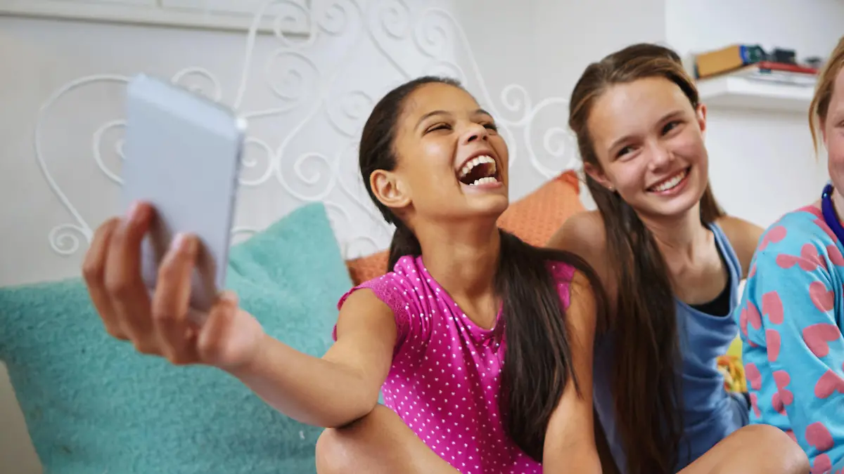 Shot of a group of teenage friends taking a selfie together during a sleepoverhttp://195.154.178.81/DATA/i_collage/pu/shoots/804979.jpg