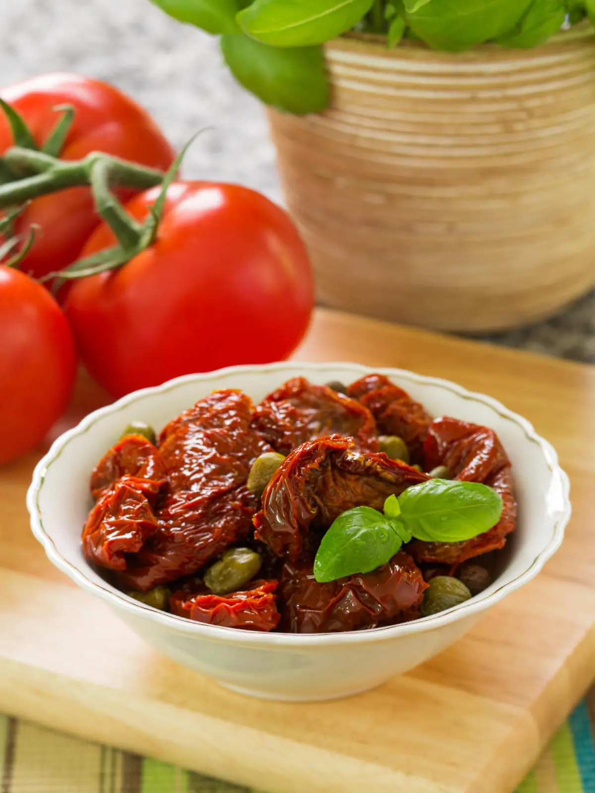 Sundried tomatoes and capers in olive oil
