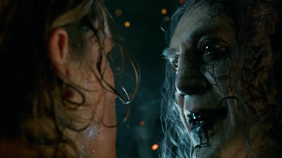 "PIRATES OF THE CARIBBEAN: DEAD MEN TELL NO TALES"..The villainous Captain Salazar (Javier Bardem) pursues Jack Sparrow (Johnny Depp) as he searches for the trident used by Poseidon...©Disney Enterprises, Inc.  All Rights Reserved.