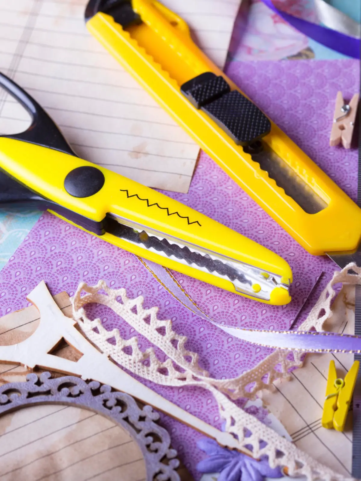 scrapbook background. Card and tools with decoration 
